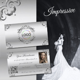 Cartão De Visita Logotipo de Foto e Código QR de Decoração Luxuosa