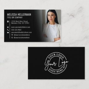 Cartão De Visita Logotipo de Foto Moderno Preto Profissional