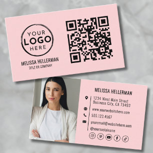 Cartão De Visita Logotipo de Foto Moderno Profissional Código QR Ro