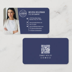 Cartão De Visita Logotipo de Foto Profissional Moderno Código QR Az