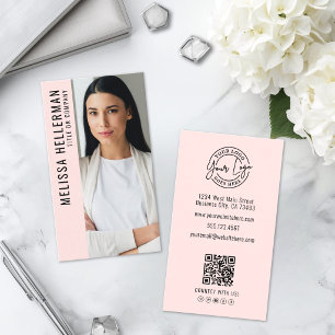 Cartão De Visita Logotipo de Foto Profissional Vertical Rosa