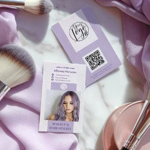 Cartão De Visita logotipo de foto qr de cabelo com maquiagem roxa l