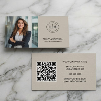 Cartão De Visita Logotipo de Foto QR Minimalista Moderna
