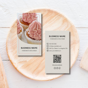 Cartão De Visita Logotipo de Foto QR Neutro de Chef de Pastelaria d