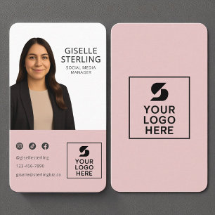 Cartão De Visita Logotipo de Foto Rosa Esbranquiçado Retrato Modern