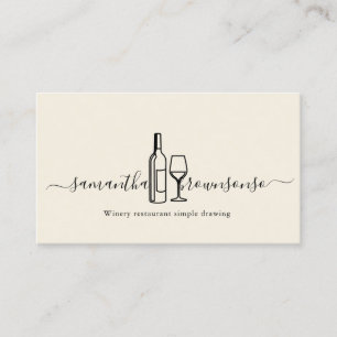 Cartão De Visita Logotipo de Garrafa de Vinho e Copo Desenhado à Mã