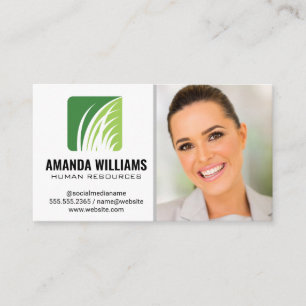 Cartão De Visita Logotipo de Grama   Mulher de Negócios Sorridente