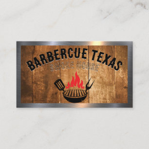 Cartão De Visita Logotipo de grill do barbecue   Madeira e metal
