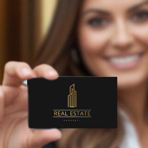 Cartão De Visita Logotipo de Imobiliária Minimalista Elegante Preto