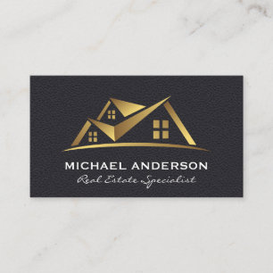 Cartão De Visita Logotipo de Imóveis Gold   Couro