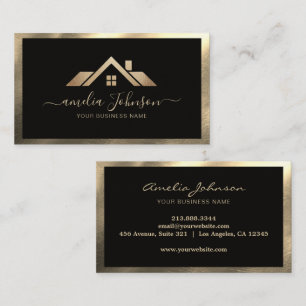 Cartão De Visita Logotipo de Imóveis Profissionais Preto e Dourado
