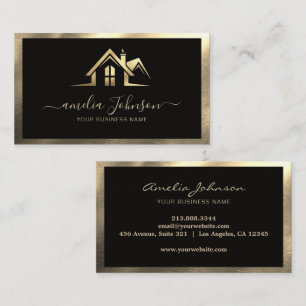 Cartão De Visita Logotipo de Imóveis Profissionais Preto e Dourado