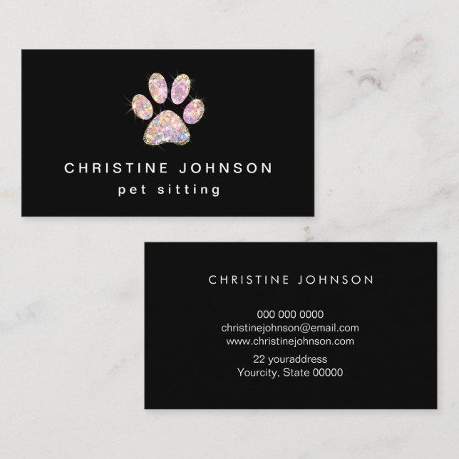 Cartão De Visita logotipo de impressão de pata de brilho (Frente/Verso)