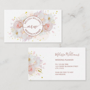 Cartão De Visita Logotipo de iniciais de flores coradas brancas