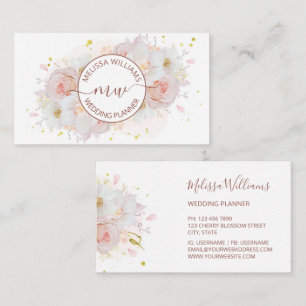 Cartão De Visita Logotipo de iniciais de flores coradas brancas