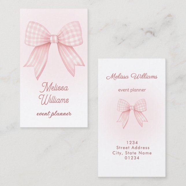 Cartão De Visita logotipo de laço gingham rosa (Frente/Verso)