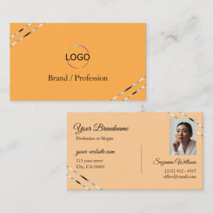 Cartão De Visita Logotipo de Laranja e Pêssego com Linhas Prateadas
