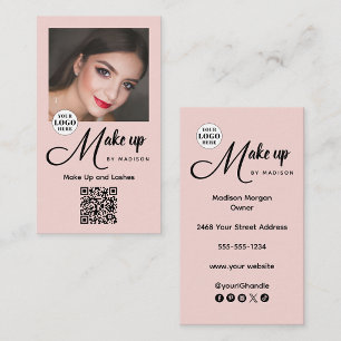 Cartão De Visita Logotipo de Letra Cursive Rosa Choque Código QR Fo