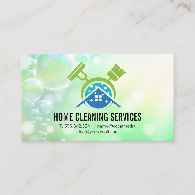 Cartão De Visita Logotipo de limpeza do Mop Broom | Serviços Janito (Frente)