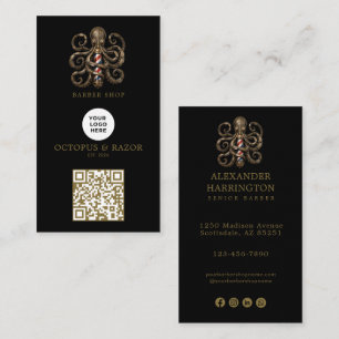 Cartão De Visita Logotipo de Loja de Barbeiro Polvo de Bronze Moder