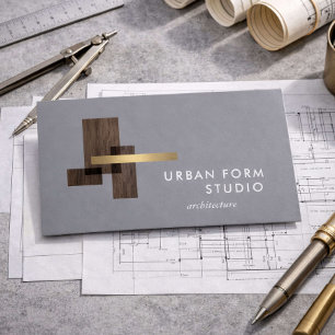 Cartão De Visita Logotipo de Madeira de Arquiteto Moderno Cinza