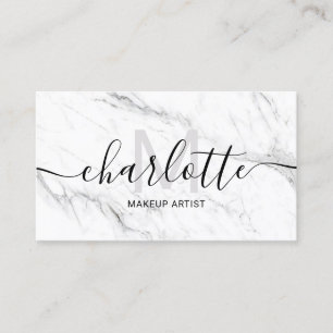 Cartão De Visita Logotipo de maquiagem do nome de mármore branco ch