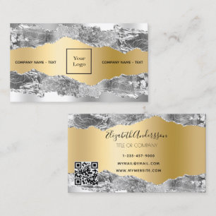 Cartão De Visita Logotipo de mármore agado de ouro prateado