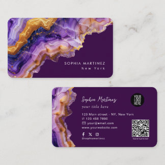 Cartão De Visita Logotipo de mármore de Ágata Roxa Moderna e Código