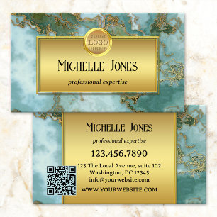 Cartão De Visita Logotipo de Mármore Dourado Código QR Abstrato