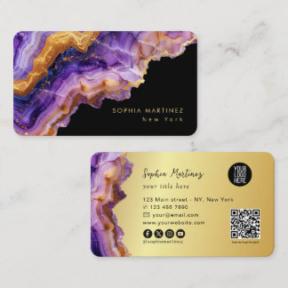 Cartão De Visita Logotipo de mármore dourado de Ágata Roxa Moderna 