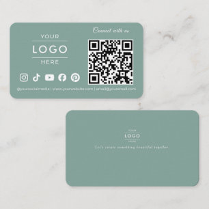 Cartão De Visita Logotipo de Mídia Social com Código QR Verde Salvi