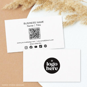 Cartão De Visita Logotipo de Mídia Social de Código QR Minimal Bran
