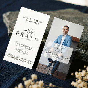 Cartão De Visita Logotipo de Monograma de Foto Minimalista Elegante