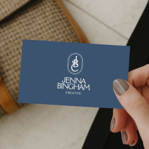 Cartão De Visita Logotipo de Monograma de Letra Elegante Azul/Marfi