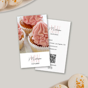 Cartão De Visita Logotipo de Monograma de Padaria Cupcake Foto QR B