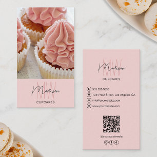 Cartão De Visita Logotipo de Monograma de Padaria Foto QR Rosa