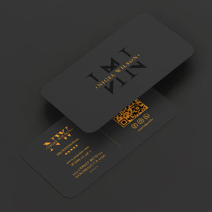 Cartão De Visita Logotipo de Monograma N Preto Laranja Moderno