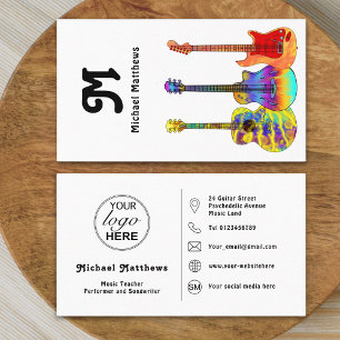 Cartão De Visita Logotipo de Músico Professor de Guitarra Ícone de 