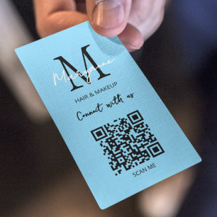 Cartão De Visita Logotipo de Negócios Código QR Azul Claro