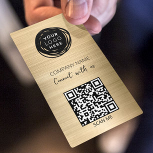 Cartão De Visita Logotipo de Negócios Código QR Dourado