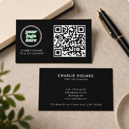 Cartão De Visita Logotipo de Negócios Código QR | Preto Moderno Pro