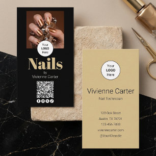 Cartão De Visita Logotipo de Ouro Preto Código QR Foto Salão de Unh