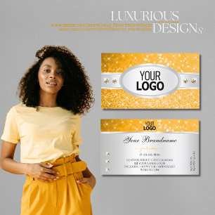 Cartão De Visita Logotipo de Ouros de Estrelas de Laranja de Prata