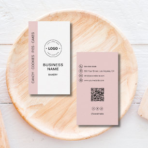 Cartão De Visita Logotipo de Padaria Código QR Mídia Social Rosa