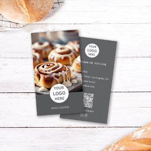 Cartão De Visita Logotipo de Padaria Foto Código QR Cinza Escuro Ca