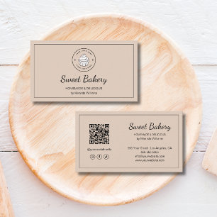 Cartão De Visita Logotipo de Padaria Moderna QR Mídia Social Mocha