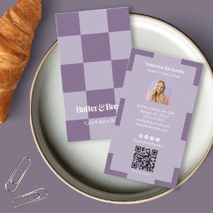 Cartão De Visita Logotipo de Padaria Roxo Chic Verificador QR Foto