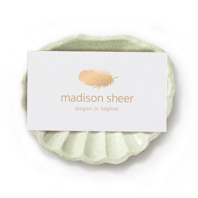 Cartão De Visita Logotipo de pena Dourada de Rosa suave (Criador carregado)