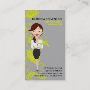 Cartão De Visita Logotipo de Personagem de Mulher de Negócios Verde