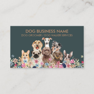 Cartão De Visita Logotipo de Pet Groomer Verde Oliva Marrom Cães